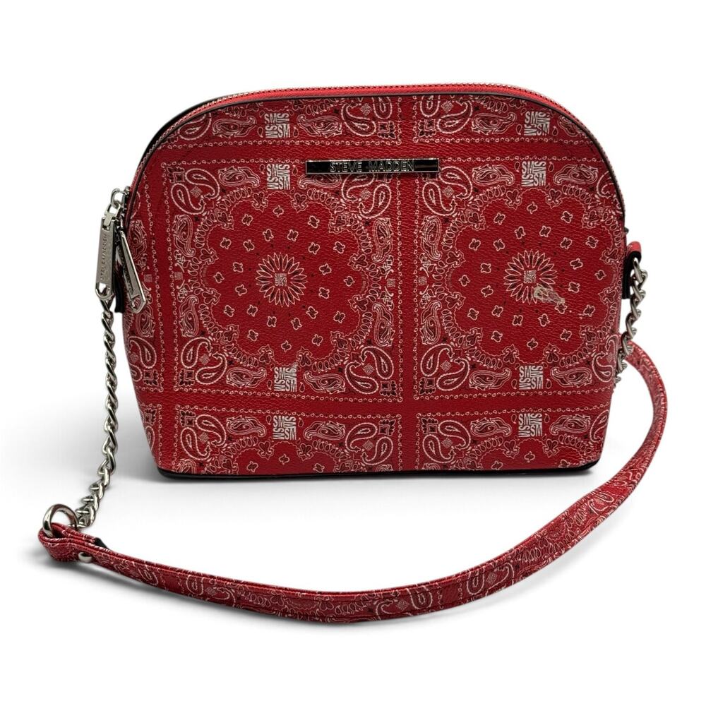 Steve Madden Crossbody Bag Red Bandana Paisley Print Chain Strap Purse